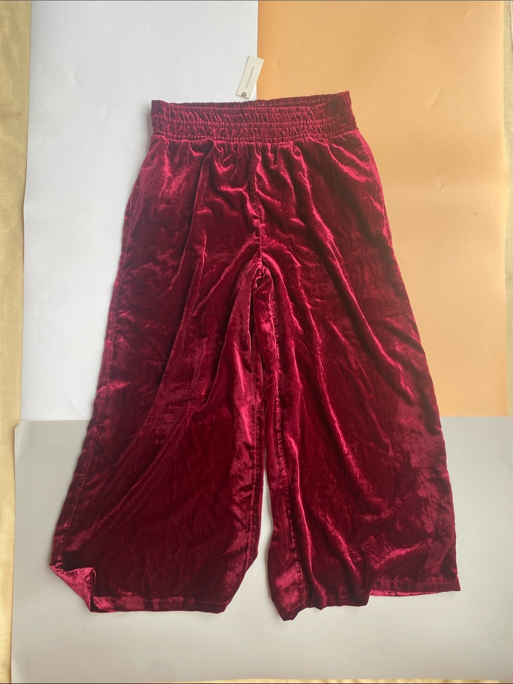 Anthropologie Velvet Cropped Wide-Leg Pants in Wine